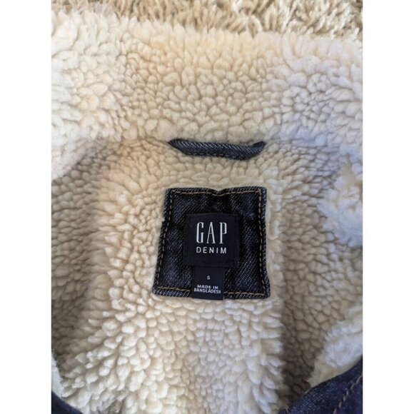 Gap Jean Jacket Kid Denim Sherpa Lined Small (6/7) Button Blue - Picture 4 of 5